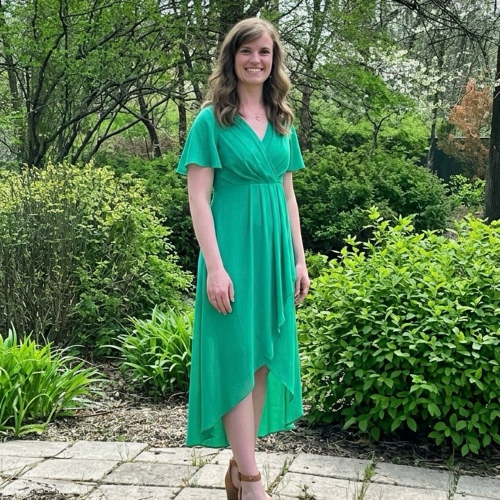 Maggy London Emerald Green High-Low Wrap Dress